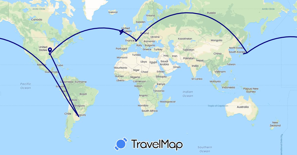 TravelMap itinerary: driving in Argentina, Switzerland, United Kingdom, Guatemala, Ireland, Japan, United States (Asia, Europe, North America, South America)